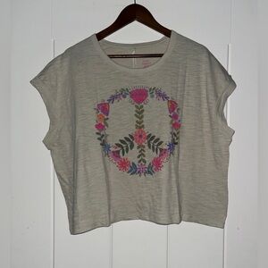 Natural Life Peace Frankie Moonstruck Peace Sign Cotton Boxy Tee Shirt NEW Large